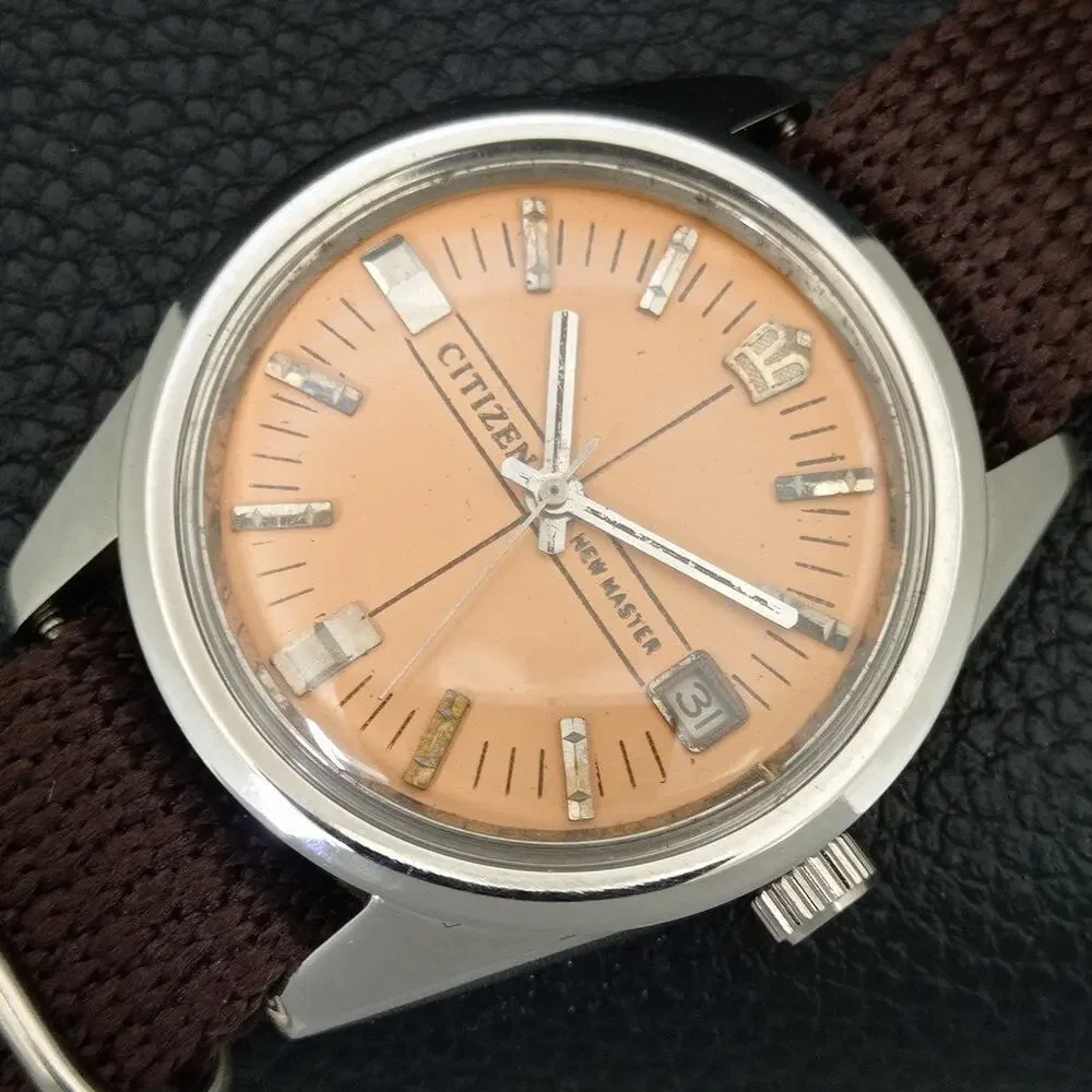 Vintage 1978 Citizen Manual Mens Silver Watch W/daydate & Orange accents